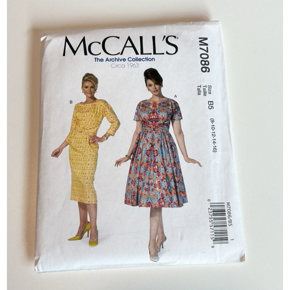 McCall's M7086 Archive Collection 1963 Dress Sewing Pattern B5 (8-10-12-14-16)
